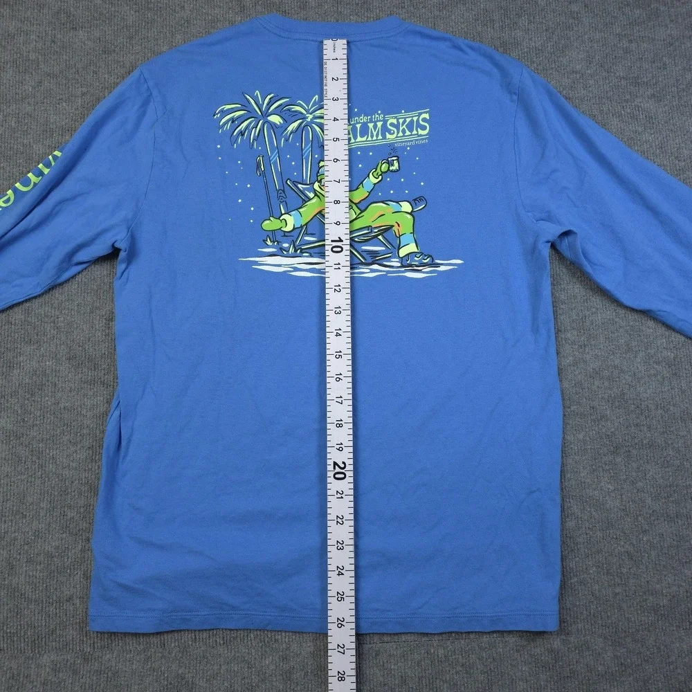 Vineyard Vines Shirt Mens Medium Blue Long Sleeve Palm Skis Retro Apres Skiing